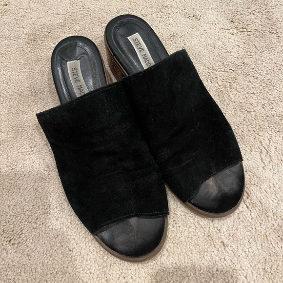 Steve Madden Black Suede Block Heel Mules - Picture 5 of 7
